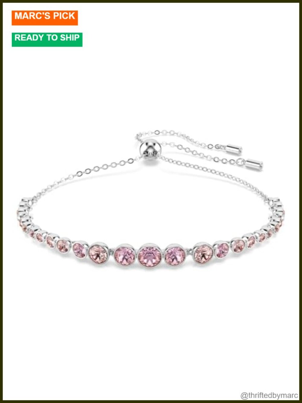 Crystal Tennis Bracelet Bolo Closure Rhodium Finish Women